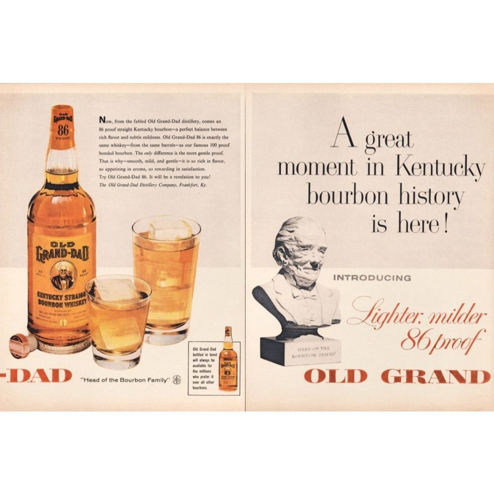 1959 Old Grand-Dad Bourbon 2 Page Vintage Print Ad HighBall and Rocks Glass 50s